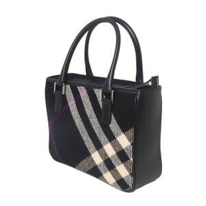 BURBERRY Burberry Check Pattern Handbag, Jacquard Leather, Black